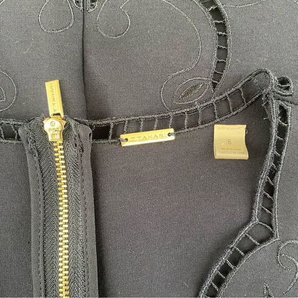 TAHARI Women's Dress Embroidered V-neck Cap Sleeve Navy Blue Size 6 - Picture 10 of 11